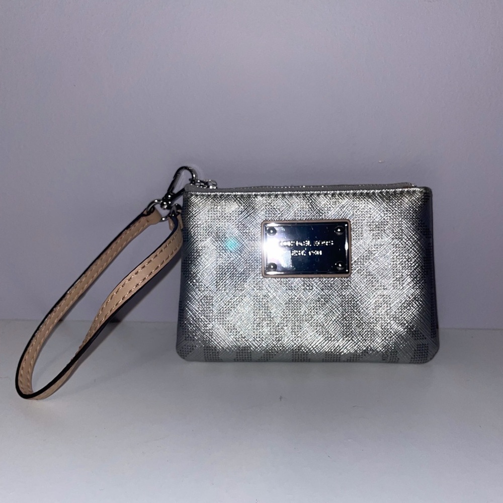 Michael Kors MK Metallic Silver Wristlet Wallet
